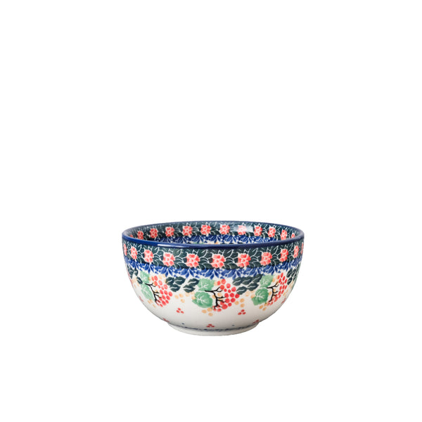 Polish Pottery 20 oz bowl with rowanberry garland with red flowers navy lace, Ceramika Artystyczna, Boleslawiec, 2056X