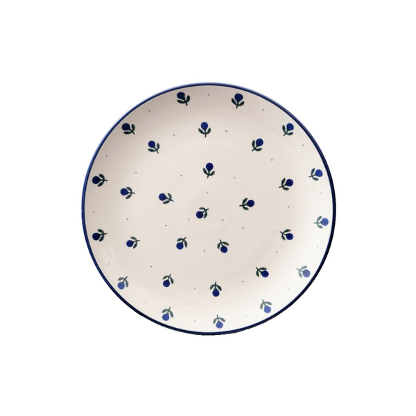 Polish Pottery dinner plate 10" with navy blueberry and tiny dots on cream, Ceramika Artystyczna, Boleslawiec, 135X