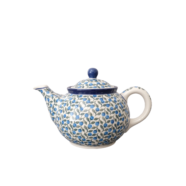 Polish Pottery 30 oz teapot with all over small blueberries with green leaves, Ceramika Artystyczna, Boleslawiec, 1658X
