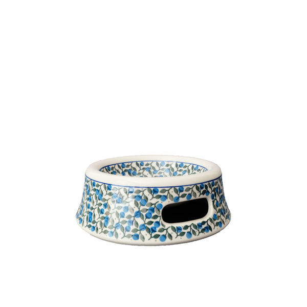 Polish Pottery small pet bowl with blueberries with green leaves covering the surface, Ceramika Artystyczna, 1658