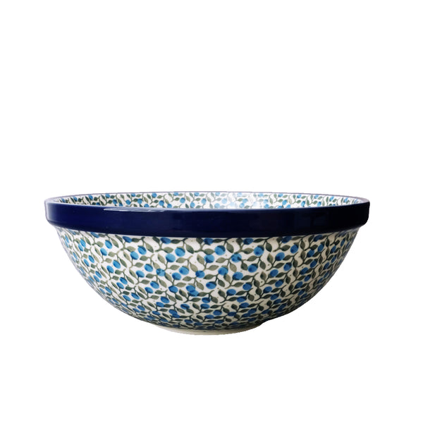 Polish Pottery 101 oz serving bowl with all over small blueberries with green leaves, Ceramika Artystyczna, 1658X