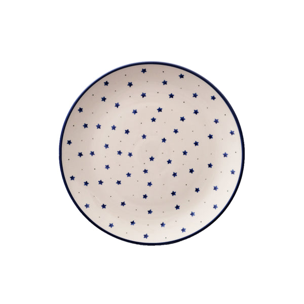 Polish Pottery dinner plate 10" with small navy stars and gray dots on cream, Ceramika Artystyczna, Boleslawiec, 1784X
