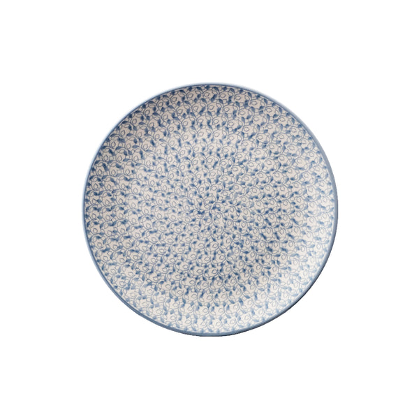 Polish Pottery dinner plate 10" with small dove-grey leaves all over the surface, Ceramika Artystyczna, Boleslawiec, 2343S