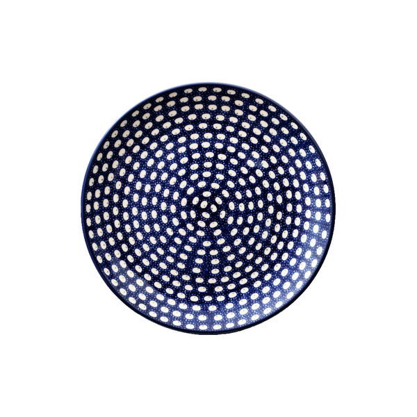 Polish Pottery dinner plate 10" with navy lace with repeating white oval design, Ceramika Artystyczna, Boleslawiec, 74X