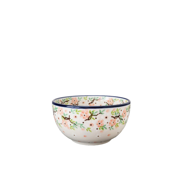 Polish Pottery 20 oz bowl with cherry blossom branches and green leaves, Ceramika Artystyczna, Boleslawiec, U4790