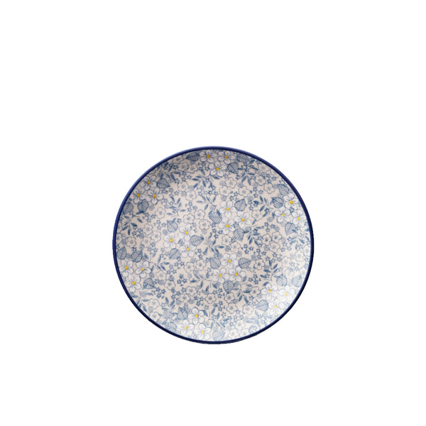 Polish Pottery breakfast plate 8" with dove-grey floral motif and yellow center, Ceramika Artystyczna, Boleslawiec, U4784