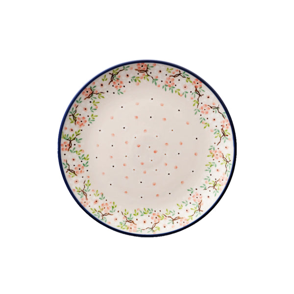 Polish Pottery dinner plate 10" with cherry blossom branches and green leaves, Ceramika Artystyczna, Boleslawiec, U4790