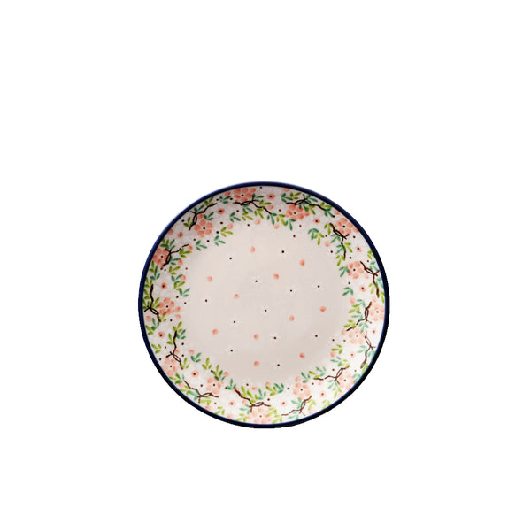 Polish Pottery breakfast plate 8" with cherry blossom branches and green leaves, Ceramika Artystyczna, Boleslawiec, U4790
